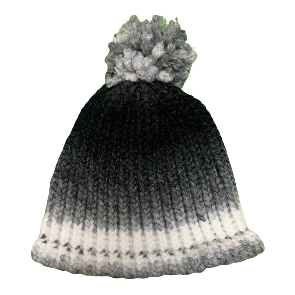 Handmade Knitted Multi-tone Gray Winter Hat Toque Youth pompom